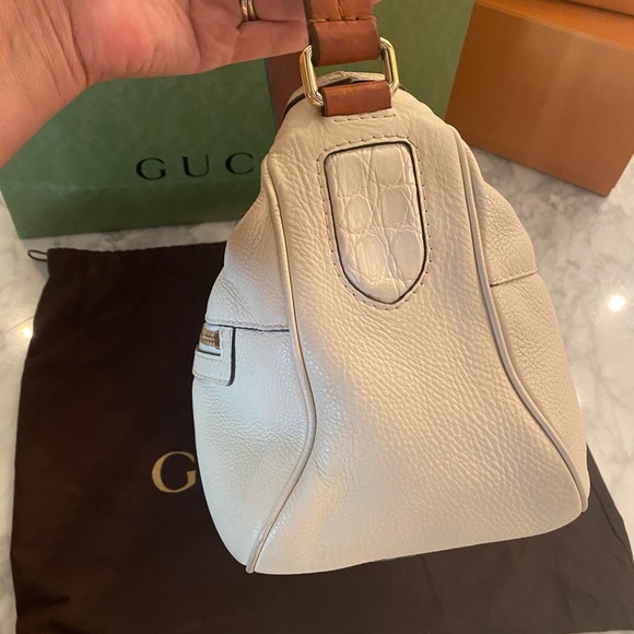 Authentic Gucci Madison Hobo w/ Crocodile Web Cream Leather Brown Top Handles - Picture 6 of 16
